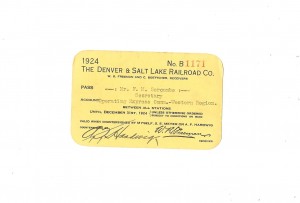 The Denver & Salt Lake Railroad Company Pass 1924