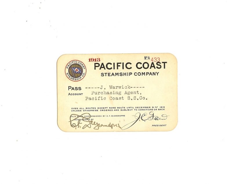 Pacific Coast Steamship Company Pass 1913