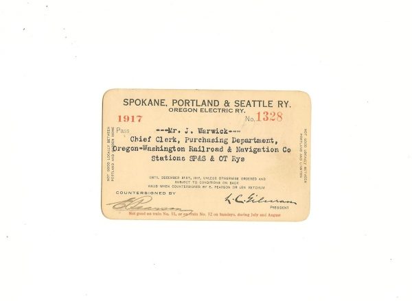 Spokane, Portland & Seattle Railway Pass 1917