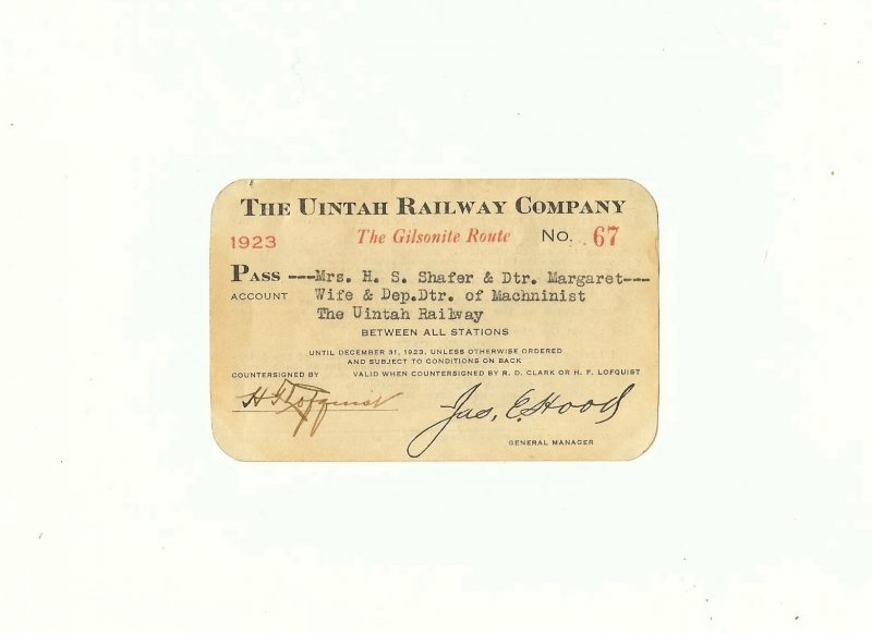 The Uintah Railway Company Railroad Pass 1923