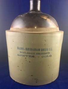 Davis-Bridaham Company Wholesale Druggist Denver Colorado Whiskey Jug ca. 1900