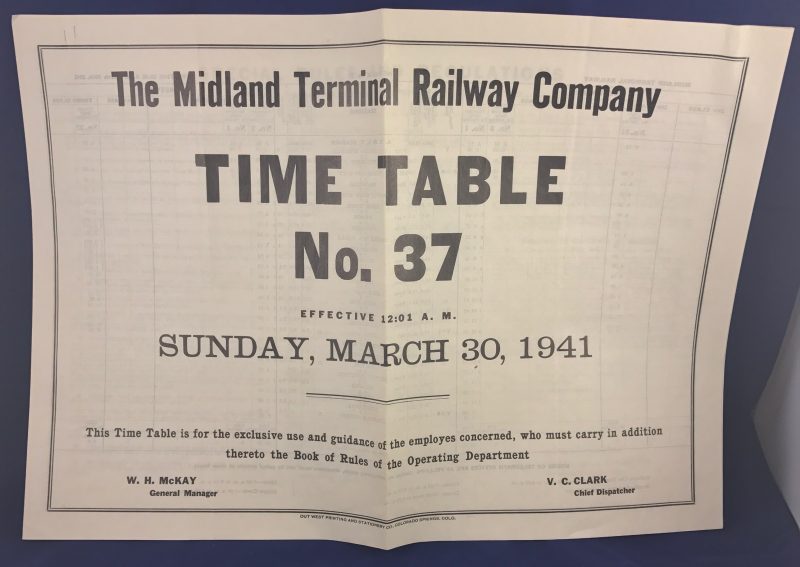 The Midland Terminal Railway Company Colorado Time Table No. 37 1941