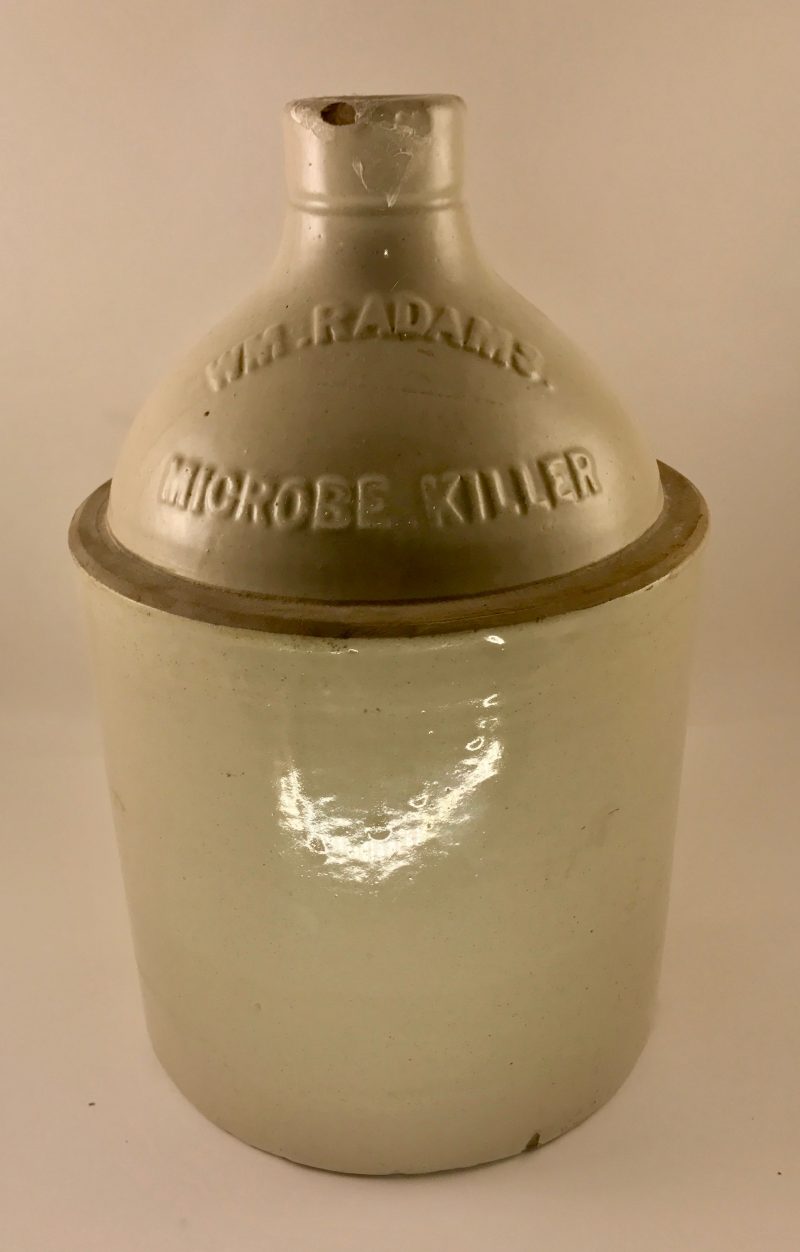 William Radam Microbe Killer Embossed Stoneware Jug ca. 1905