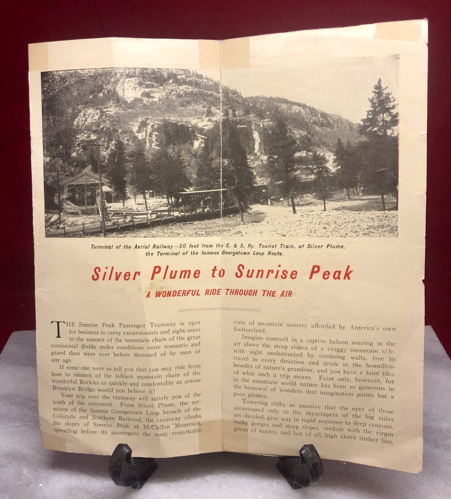 Sunrise Peak Aerial Railway Silver Plume Georgetown Colorado Brochure ...